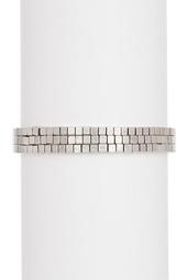 White Rhodium Clad Satin Box Beaded Elastic Bracelets - Set of 3