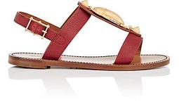 Scarab-Embellished Leather Sandals
