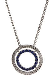 18K White Gold Sapphire & Diamond Circle Pendant Necklace