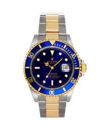 Pre-Owned Rolex Stainless Steel and 18K Yellow Gold Two Tone Submariner Watch with Blue Dial, 40mm