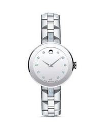 Movado Sapphire Stainless Steel Watch with Diamonds, 28mm