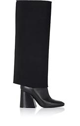 Oversized-Cuff Leather Knee Boots