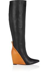 Colorblocked Leather Wedge Knee Boots