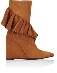 Ruffled-Trim Suede Ankle Boots