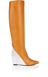 Colorblocked Leather Wedge Knee Boots