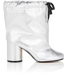 Drawstring Leather Ankle Boots