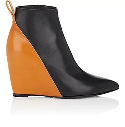 Colorblocked Leather Wedge Ankle Boots