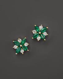 Emerald and Diamond Flower Stud Earrings in 14K Yellow Gold - 100% Exclusive