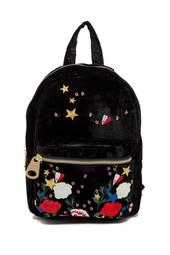 Embroidered Velvet Mini Backpack