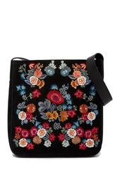 Super Bloom Floral Embroidered Suede Shoulder Bag