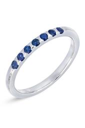 18K White Gold Scallop Set Blue Sapphire Stackable Band