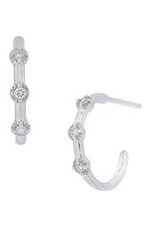 18K White Gold Three Diamond Hoop Earrings - 0.11 ctw