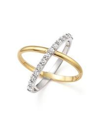 Diamond "X" Ring in 14K Yellow and White Gold