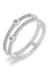 Sterling Silver Bezel & Pave Diamond Double Row Stackable Ring - 0.20 ctw
