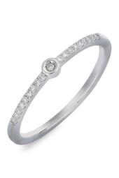 Sterling Silver Bezel & Pave Diamond Stackable Band Ring - 0.08 ctw