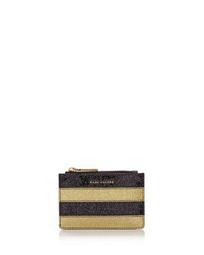 Glitter Stripe Top Zip Leather Wallet