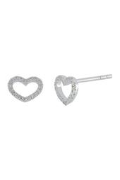 Sterling Silver Pave Diamond Open Heart Stud Earrings - 0.13 ctw
