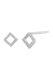 Sterling Silver Pave Diamond Open Diamond Shape Stud Earrings - 0.10 ctw