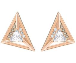 Hillock Triangle Pierced Earrings, White, Rose gold plating