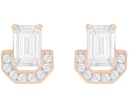 Gallery Square Pierced Earrings, White, Rose Gold Plating