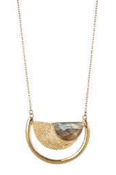 18K Gold Plated Sterling Silver Stone Accent Cutout Half Moon Pendant Necklace