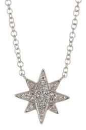 14K White Gold Pave Diamond Starburst Pendant Necklace - 0.06 ctw