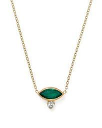 14K Yellow Gold Diamond & Gemfields Emerald Marquise Necklace, 16"