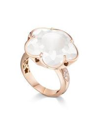 18K Rose Gold Floral Milky Quartz Ring with Diamonds