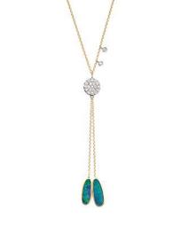 14K Yellow Gold, Opal and Diamond Disc Lariat Necklace, 18"