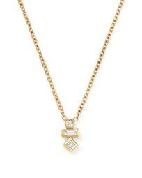 14K Yellow Gold Princess, Baguette and Round Diamond Necklace, 16"