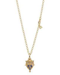 18K Gold Small Owl Locket with Tanzanite and Diamonds