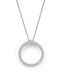 18K White Gold Small Circle Pendant Necklace with Diamonds, 16"