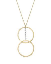 14K White & Yellow Gold Diamond Dual Open Circle Pendant Necklace, 18"
