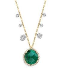 14K Yellow Gold Emerald Pendant Necklace with Diamonds, 16"