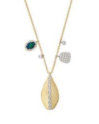 14K Yellow & White Gold Teardrop Pendant Necklace with Opal and Diamonds, 16"