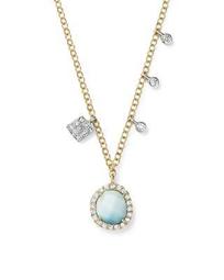 14K White and Yellow Gold Larimar Necklace with Diamonds, 19"