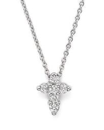 18K White Gold Small Cross Pendant Necklace with Diamonds, 16"