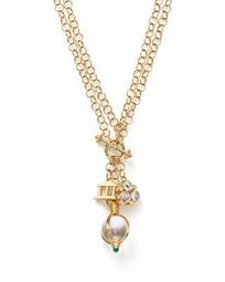 18K Yellow Gold Arno Moonstone, Diamond and Emerald Three Charm Pendant Necklace, 42"