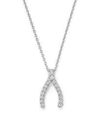 18 White Gold Wishbone Pendant Necklace with Diamonds, 16"
