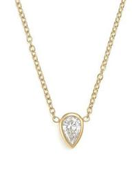 14K Yellow Gold Pendant Necklace with Teardrop Diamond, 14"