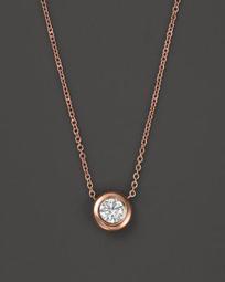 Roberto Coin 18K Rose Gold and Diamond Bezel Necklace, 16"