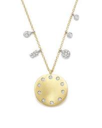 14K White and Yellow Gold Curved Disc Pendant Necklace, 16"