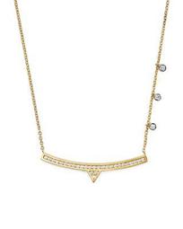 14K White and Yellow Gold Curved Bar Necklace with Diamonds, 14"