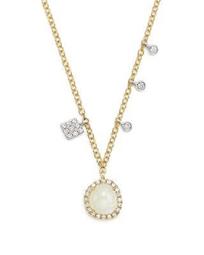 14K White and Yellow Gold Rainbow Moonstone and Diamond Pendant Necklace, 16"