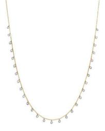 14K White and Yellow Gold Diamond Bezel Dangle Necklace, 15"