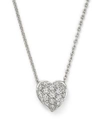 18K White Gold Heart Pendant Necklace with PavÃ© Diamonds, 18"