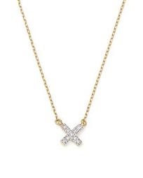 14K Yellow Gold Pavé Diamond Tiny X Necklace, 15"