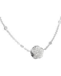 18K White Gold Floral Pavé Diamond Pendant Necklace, 16"