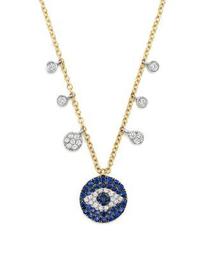 Sapphire and Diamond Evil Eye Necklace in 14K Yellow Gold, 16"