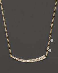 14K Yellow Gold Pavé Diamond Curved Bar Necklace with 14K White Gold Side Bezels, 16"